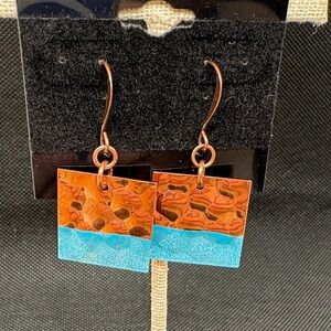 Copper and Turquoise Square Earrings